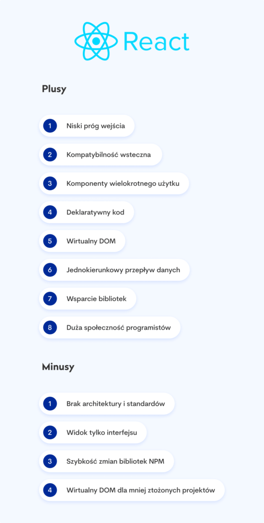 React-plusy i minusy